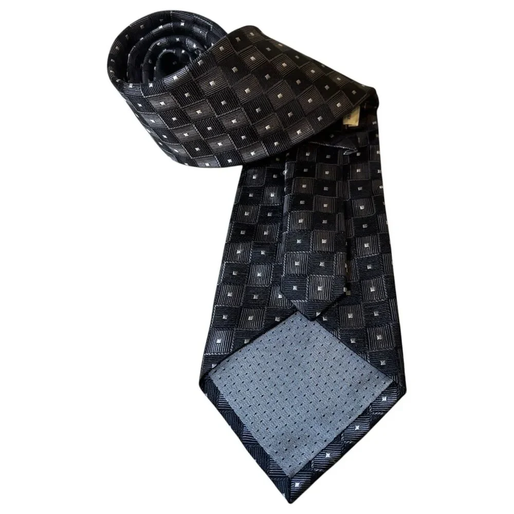 Joseph & Feiss Geometric Square Pattern Silk Tie Grey Silver